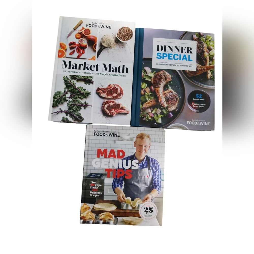 Food & Wine Cookbook Lot of 3 Market Math Dinner Special Mad Genius Tips Recipes